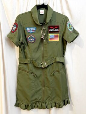Maxima Olive Green Patch Flight Dress Costume